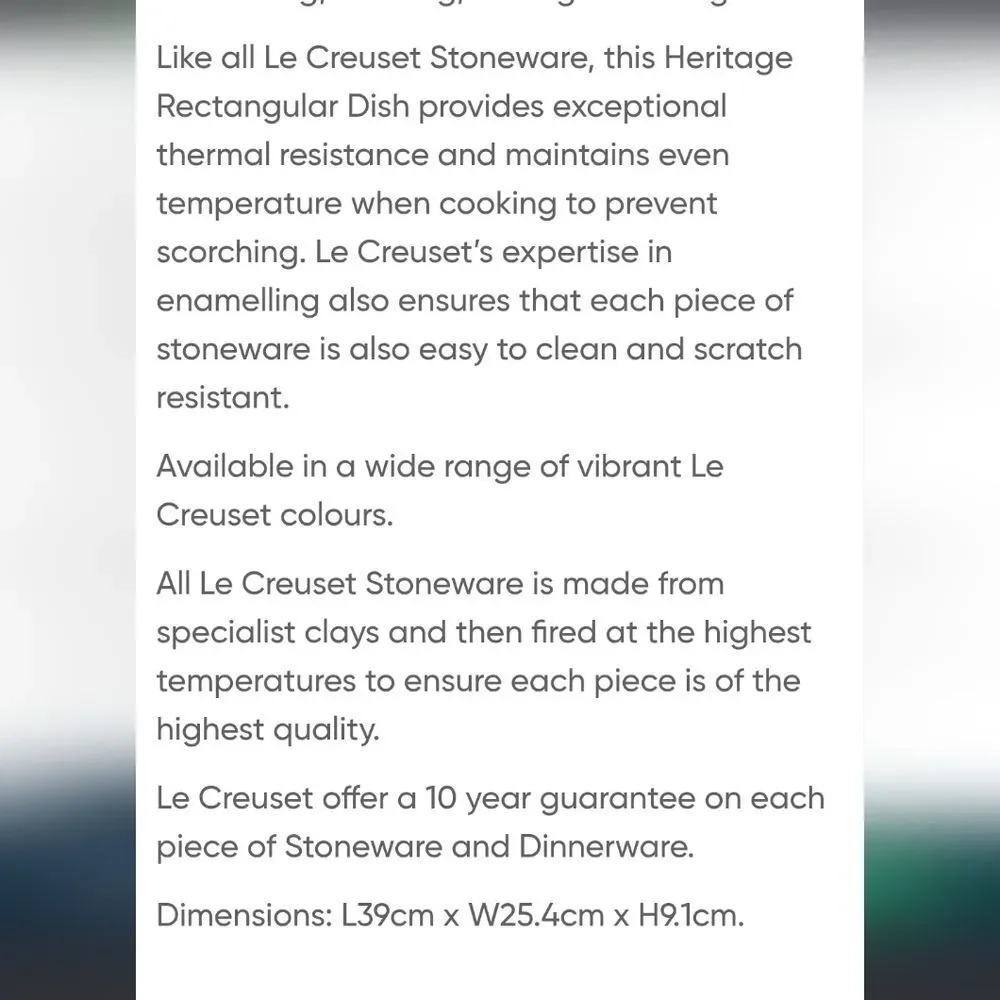 Le Creuset Heritage 32cm Rectangular Baking Dish- Merinque‎